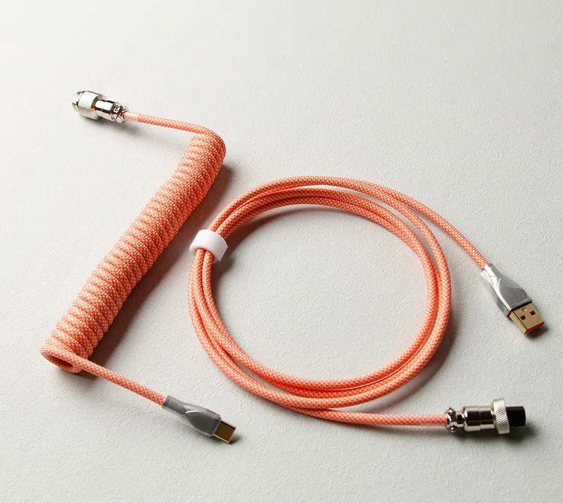 Custom Nylon Braided Gx16 Tpu USB C Spring Aviator Cable Gaming keyboard cable coil Mechanical Keyboard Coiled Cables