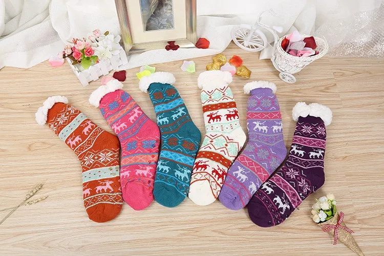 Warm Winter Socks Acrylic Fuzzy Thermal Socks knitted Socks with Fur Lining Cozy Cable