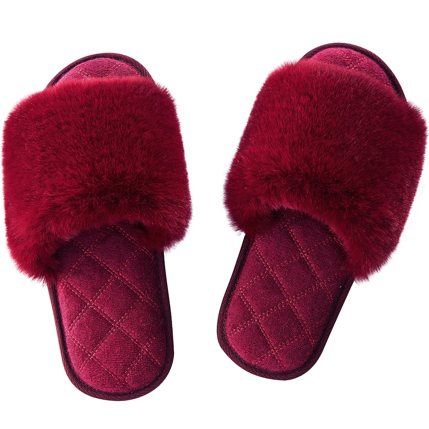 
Winter Home Cozy Women rabbit Fur Slippers Furry Flat Slides Slip On Indoor Non Slip House Shoes Female Slipper Ladies 