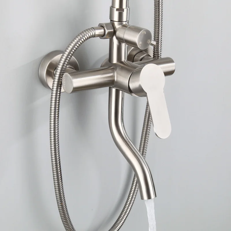 Cold Hot Water Rainfall Unique Mixer Faucets Set Wall Mounted Stainless steel wire drawing  Head Equipments Bathroom Shower