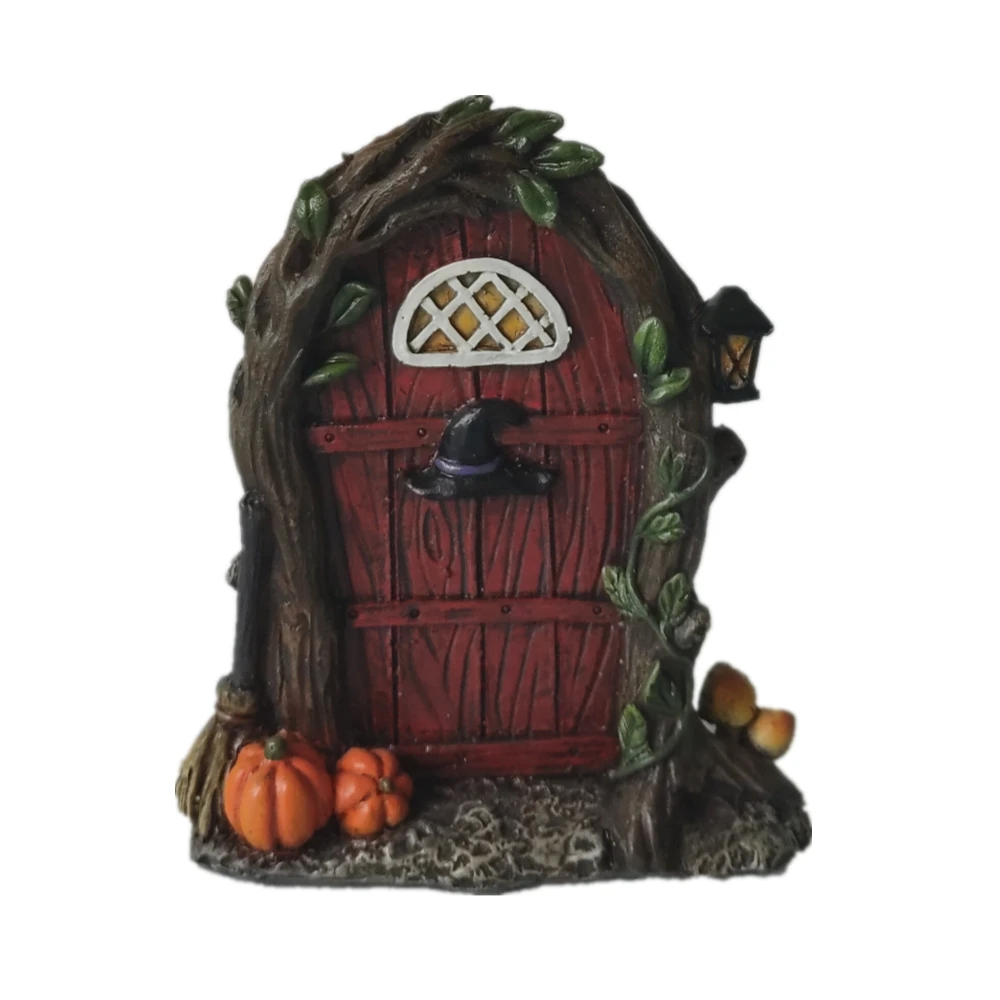 Миниатюрное украшение на Хэллоуин, 4,75 дюйма, дверь сказочного дерева из полирезины с тыквой, дом с привидениями, сказочный садовый декор