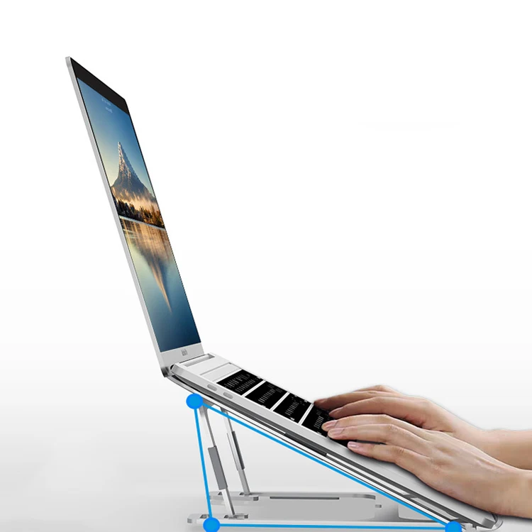 Custom Logo Aluminum Alloy Metal Notebook Holder Ergonomic Angle Adjustable Desk Support Metal Folding Portable Laptop Stand