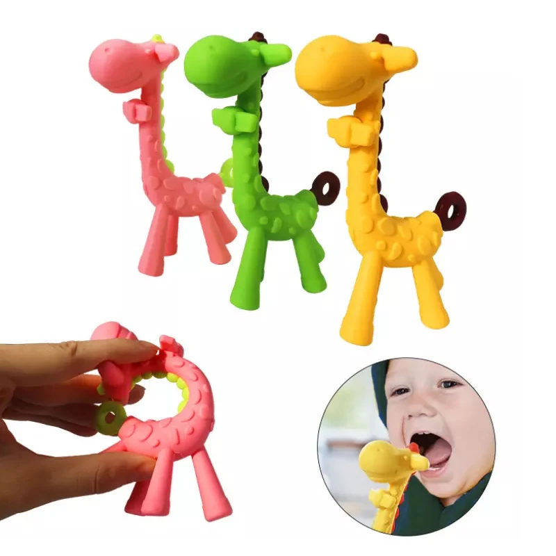 Safety Funny Baby Teether Cute Giraffe Shape 3d Newborn Silicone Teether Toy Baby Eco-friendly Mordedor Teether