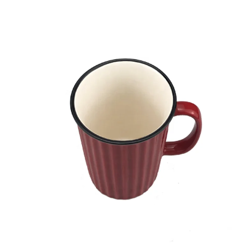 Japan Style Black Rim Vertical Ceramic Coffee Mug For Daily Use Ceramics Cups