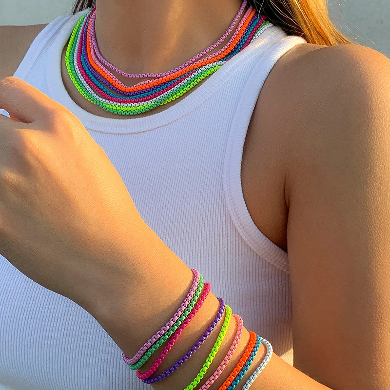 Stackable Summer Beach Foot Unique Candy Colors Adjustable Iron Chain Painted Necklace For Women