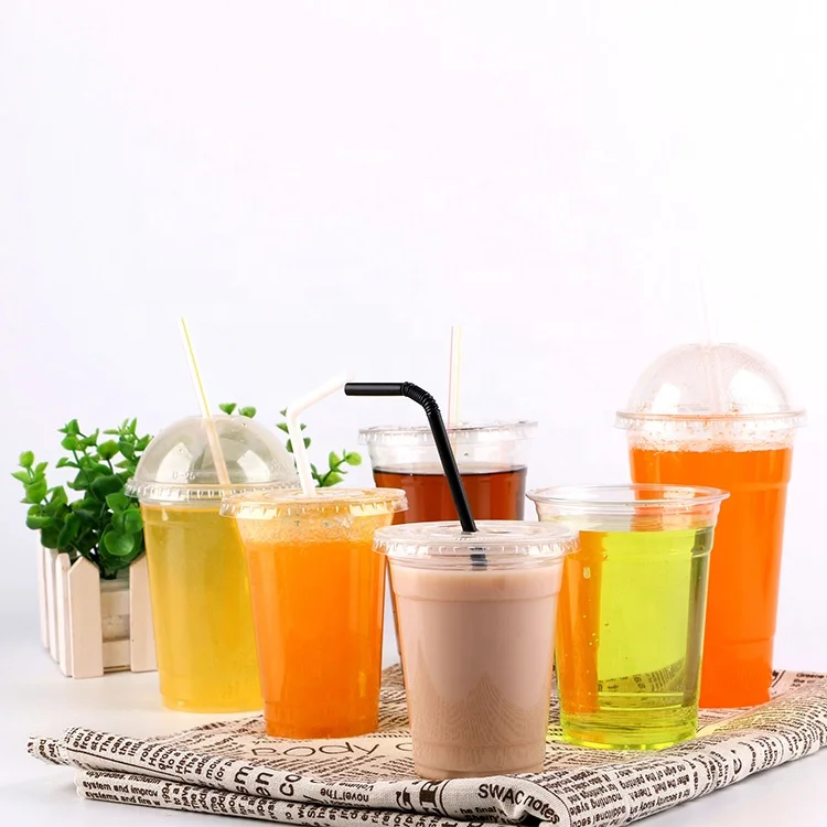 Custom Printed BPA Free PET Clear Disposable 9 10 12 16 20 24 32 oz Coffee Smoothie Beverage Plastic Cups with Lids