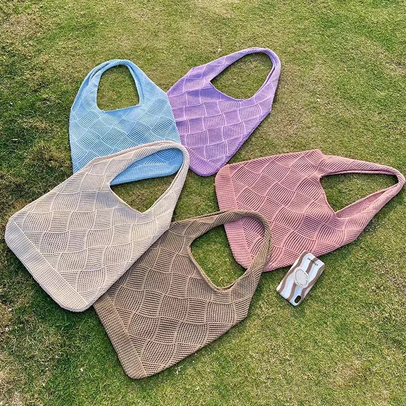 Custom Logo Mesh Beach Knit Tote Cotton Net Bag Crochet Shoulder Bag Hollow Knitted Mesh Tote Summer Beach Bags for Ladies