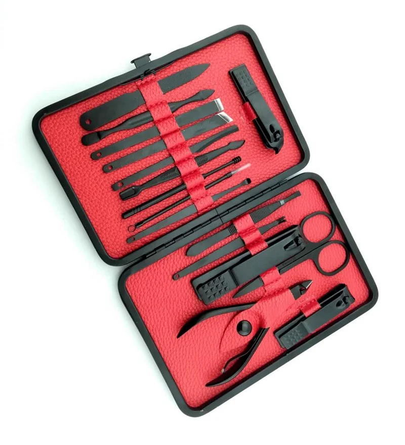 Stainless Steel Nail Tool Professional Grooming Kit Nail Tools with Luxurious Travel Case 16Pcs Manicure Pedicure Set