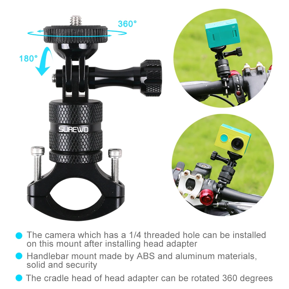 SUREWO Mounting Bike Action Cameras Mountain Bike Mount for GoPro Hero 6 5 Black DJI Osmo Action and More