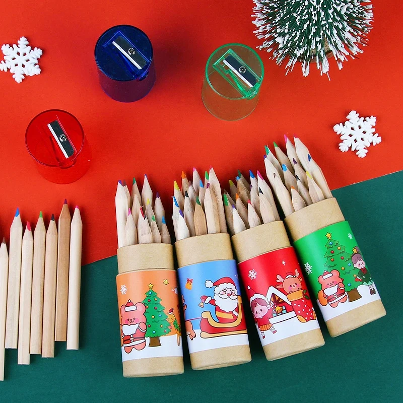 New Arrivals Children Cute Christmas Colored Lead 12 Color Pencils Student Stationery With Pencil Sharpener