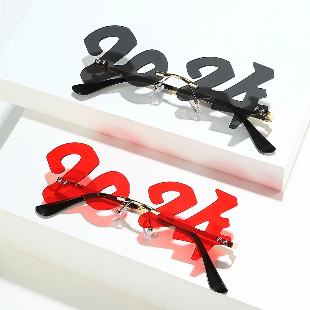 Sunglasses New 2024 Wholesale Holiday Props Digital Glasses Party Decoration Happy New Year Glasses