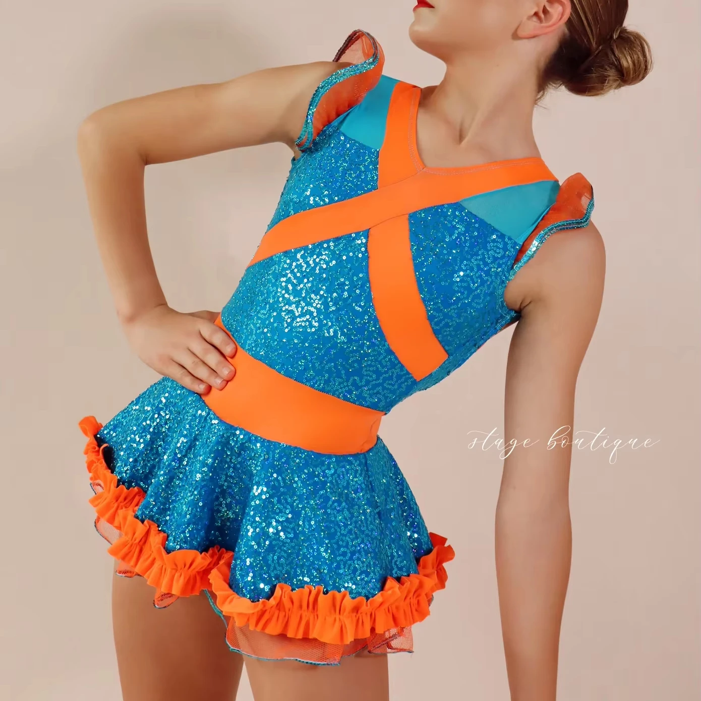 New Arrival Beautiful Dance Costume Jazz Tap sequin leotard with Soft Tulle dance costumes for performance