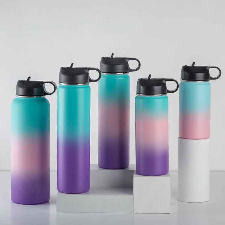 Factory Curved Powder Coated Metal Water Drink Bottle Double Wall Insulated Vacuum Outdoor Stainless Steel Flask