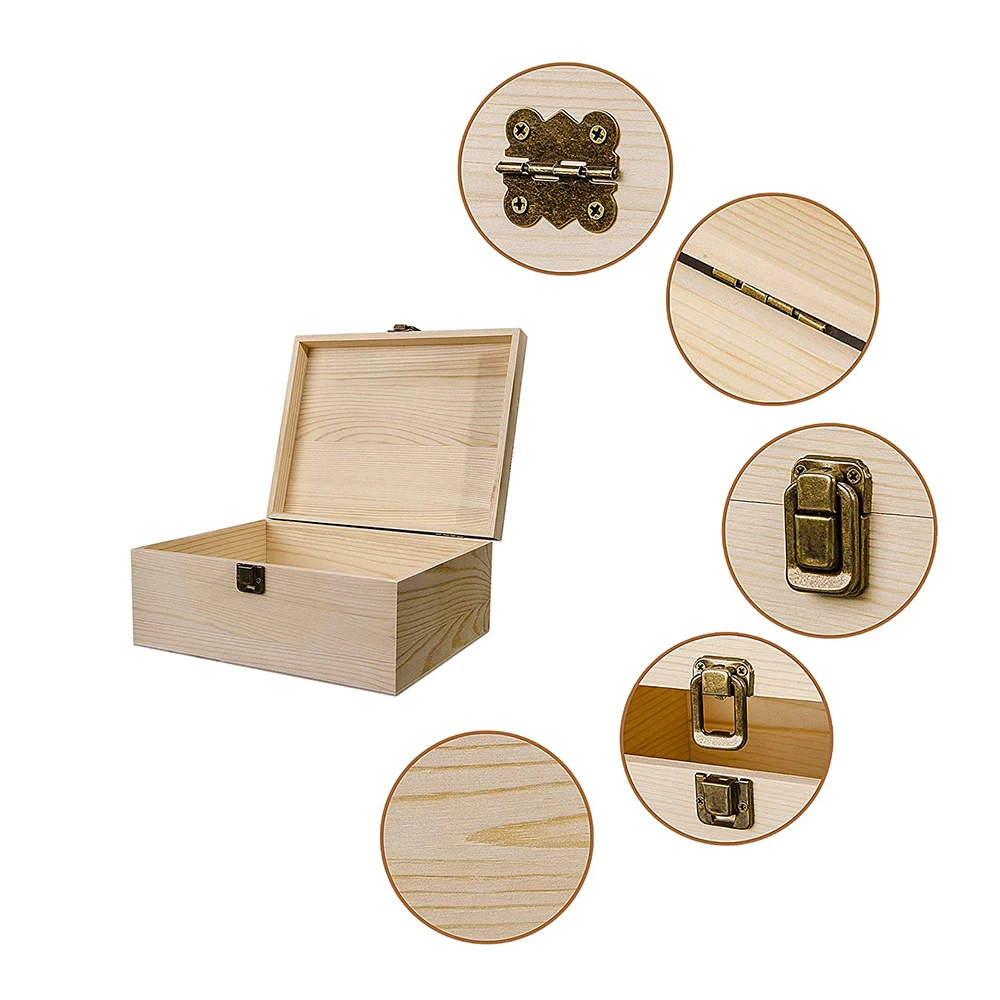 Unfinished Wood Pencil Box, Unpainted Rectangle DIY Artist Tool and Brush Storage Box Case with Locking Clasp