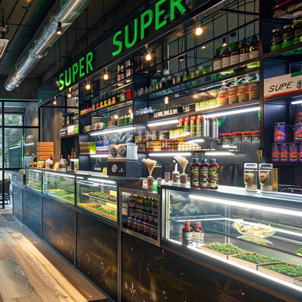 Custom Modern Smoke  Shop Interior Decoration Design CanabS Shop Showcase Display Accessories Showroom Furniture For Smoke Shop