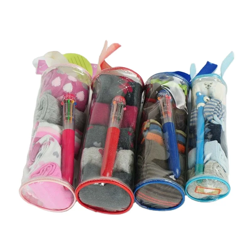 2022 Colorful Ball Pen Plastic Gift Bag Girl Grid Stripe Heart Plain Cotton Boy Kids Baby Socks
