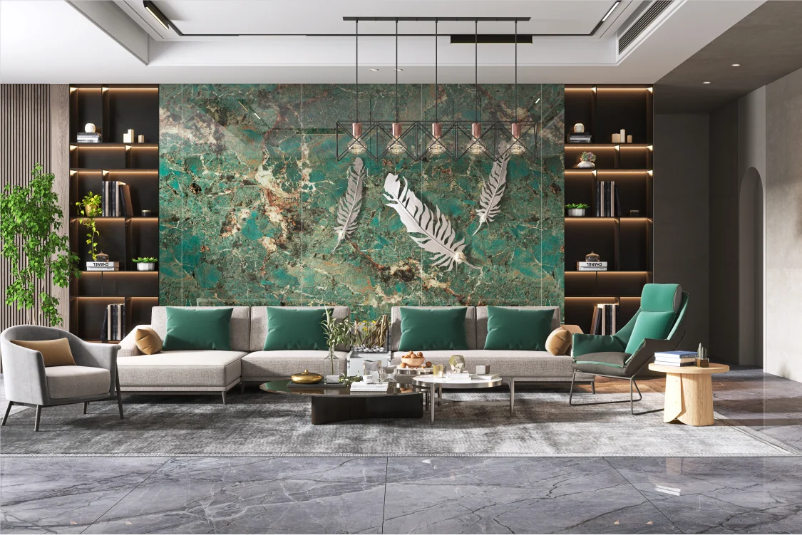 Dark Green Mixed Color Dry Grain Fully Polished 1200x2400x8.5mm Ceramic Tile Porcelain Polished Glazed Marble Look Slab Tile