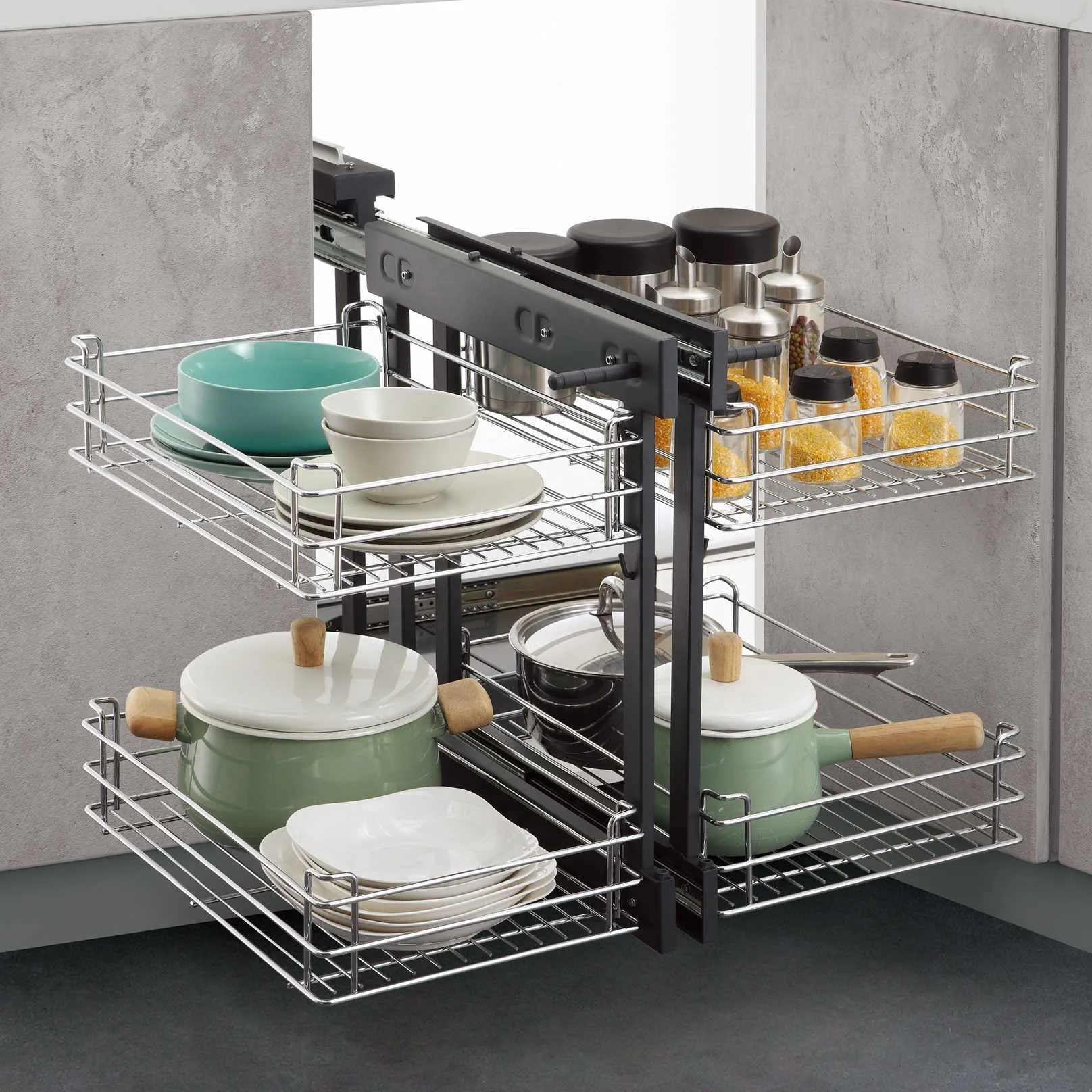2021 Hot sale saft close kitchen magic corner cabinets pull-out wire basket