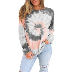 High Quality Long Sleeve Women Hoodie Spring Casual Irregular Round Neck Blouse Womens Tie Dye Sweatshirt