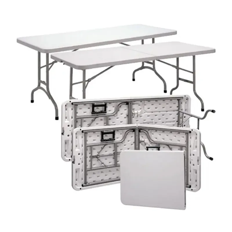 Outdoor White Plastic Event Folding In Half Garden Table For Sale