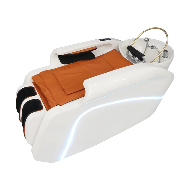 Hot selling luxury multifunction water circulation and steamer shampoo bed electric massage washing chair with led lighting