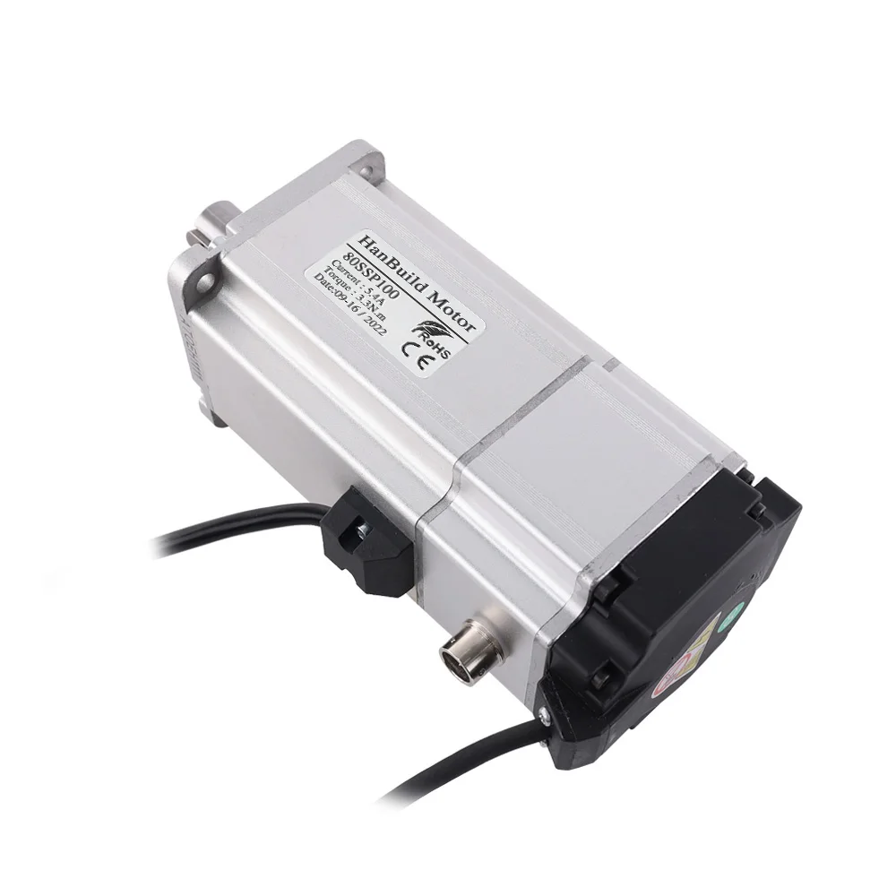 HanBuild 80SSP100 Servo motor driver with brake CNC kit ASD2100 220V 3.3N.m 5.4A 6000rpm Cutting Machine 80 ac servo motor 1000w