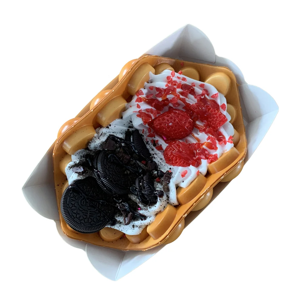 Commercial Prop Food Model Bubble Waffle Lying Fruit Paired Cream Biscuit Strawberry Jam Simulation Faux Grape Party Display