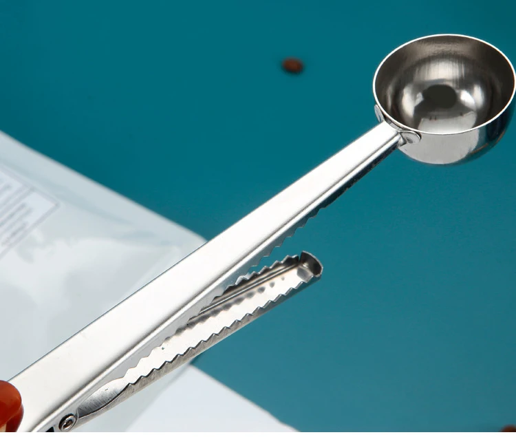 Stainless Steel Coffee Measuring Spoon Scoop With Integrated Seal Bag Clip