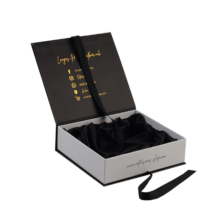 Luxury oem odm gold magnetic foldable hair bundle weave hair extension custom logo packaging wig box
