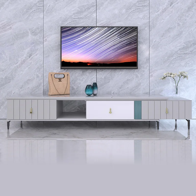 2021 hot sale wooden marble top metal iron legs coffee table and TV cabinet set modern tv display stand
