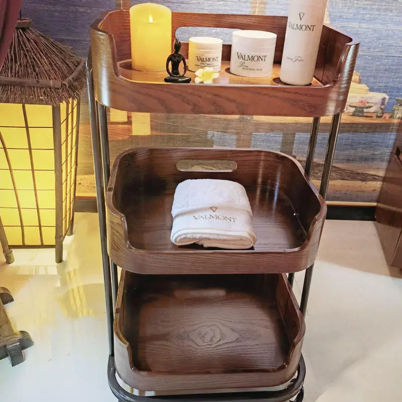 Хит продаж, 3-ярусная тележка для спа-хранения, деревянная тележка для косметических инструментов