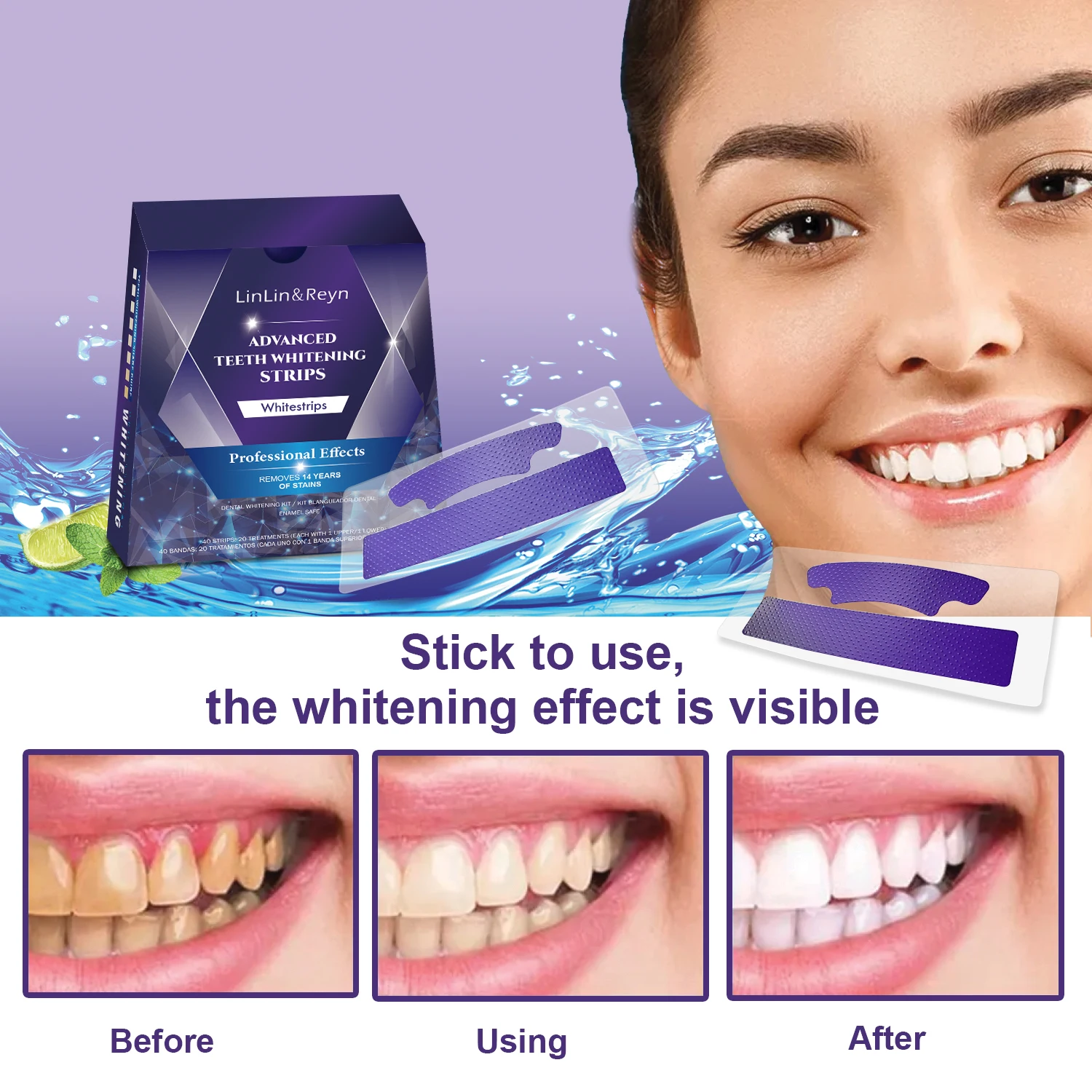 Wholesale Home Dental Peroxide Free V34 Color Correcting Teeth Whitening Strips