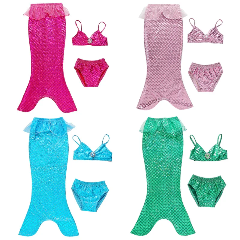 
Hot design kids girls swimwear 3pcs bikini mermaid tail for swimming 