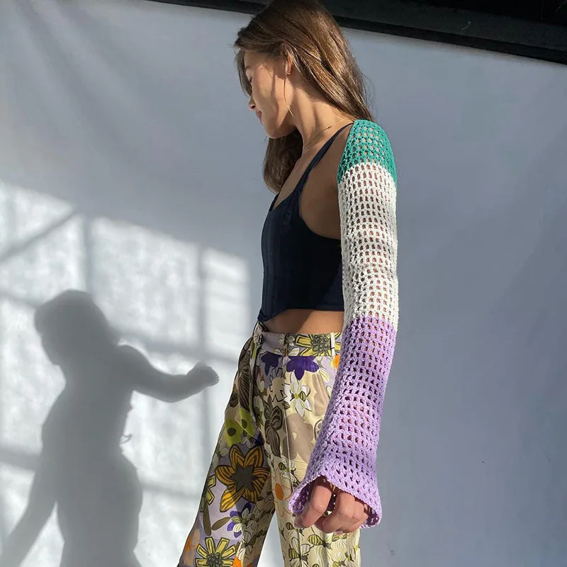 Fashion Korean Short Top Autumn Sweater Knit Top 2021 See Through Long Sleeve Crochet Tops For Women