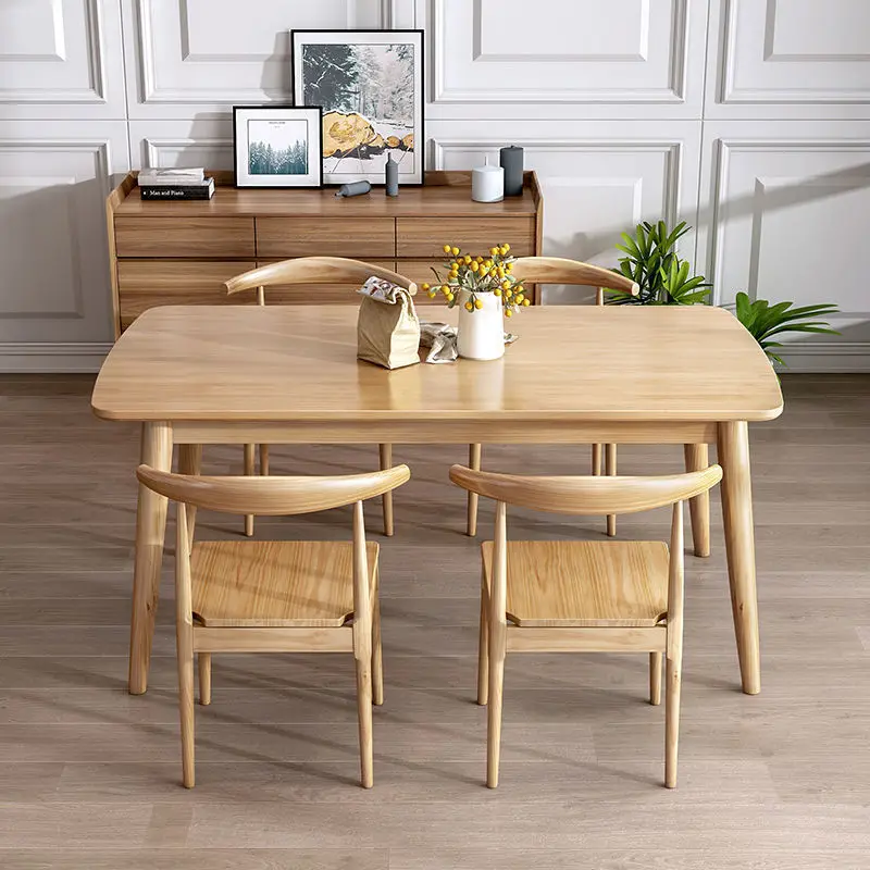 Best Nordic Solid Wood Dining Table and Chair Combination Home Restaurant Dining Table Type Walnut Color