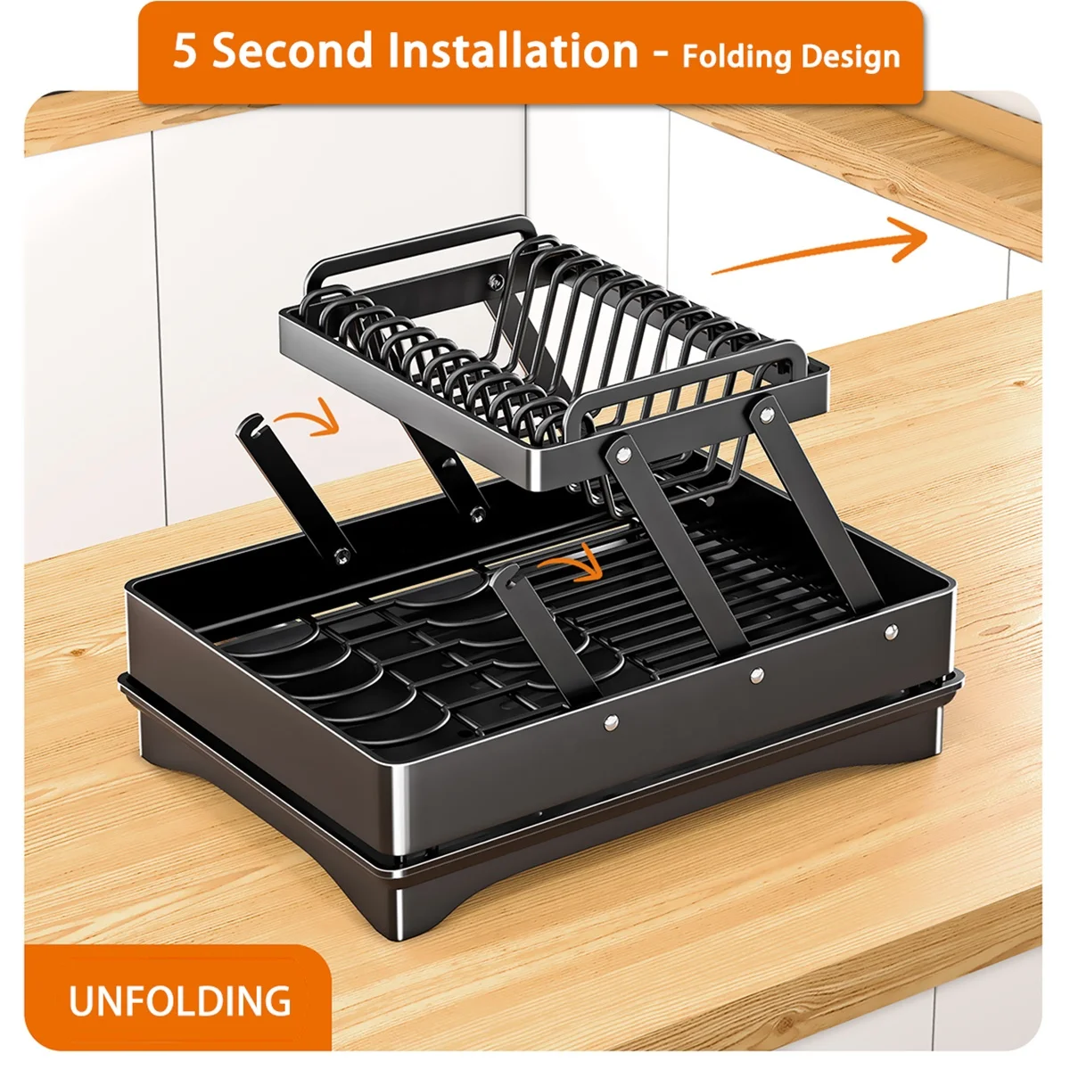 2-tier Space Saving Kitchen Organizer Multipurpose Dish Drying Rack Dish Rack Drainer with Draining Tray