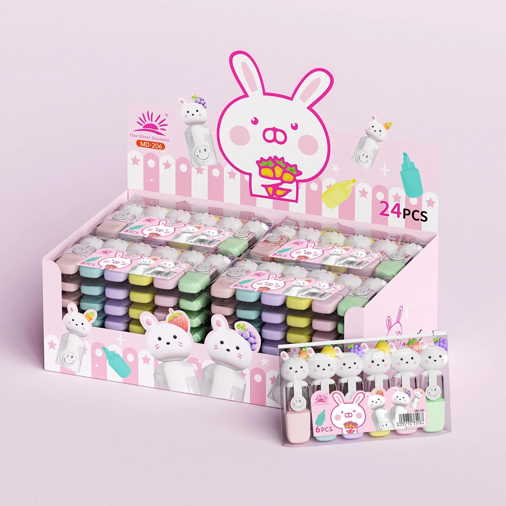 6 Colors Cute Shape Mini Highlighter Pen Set Student Cute Doodle Marker Set