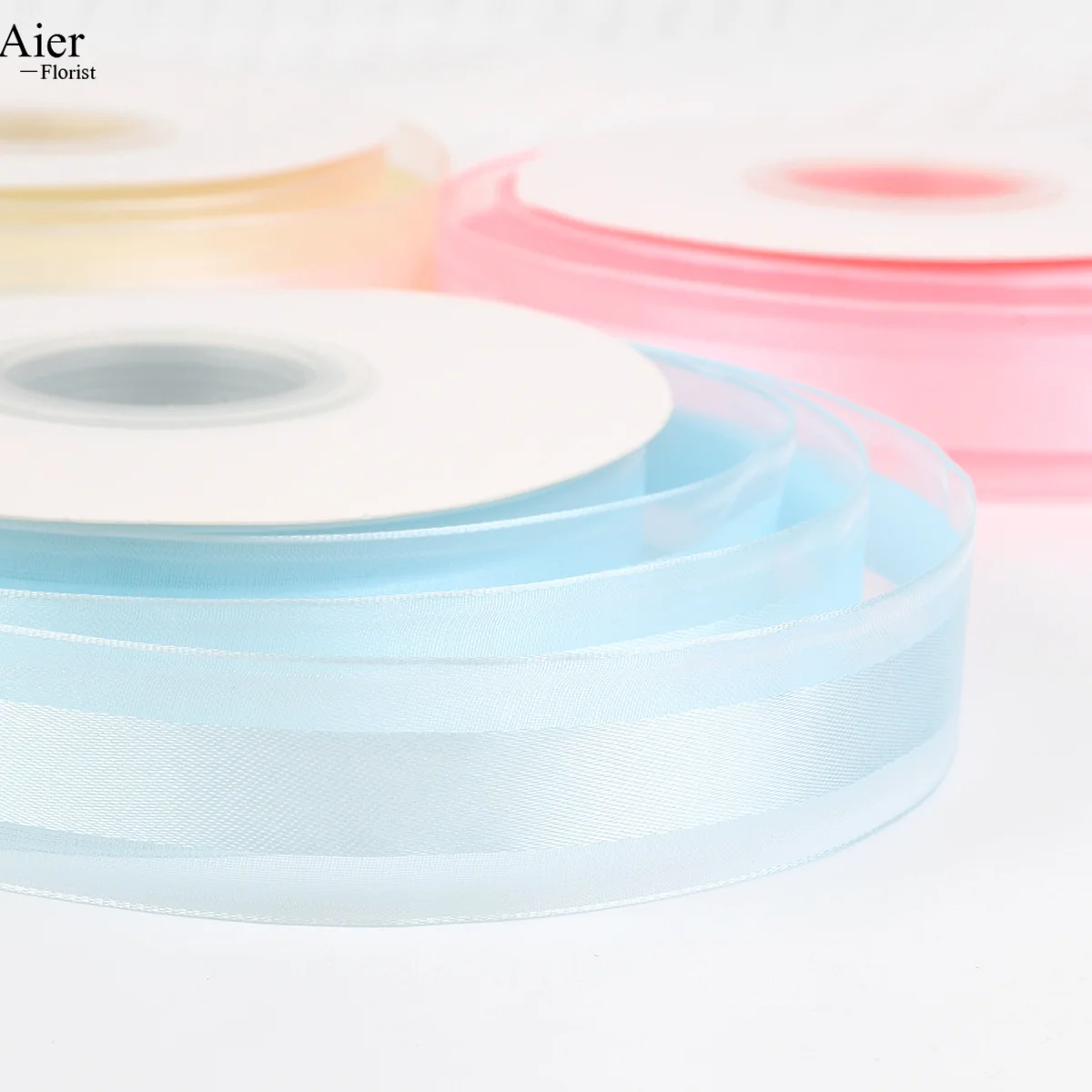 Aierflorist 2.5cm*45m middle solid color and side organza material cake decoration ribbon tape for flower bouquet