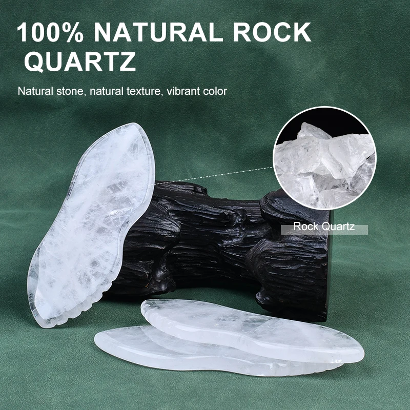 Custom Natural Rock Quartz Quasha Facial Beauty Product Crystal White Jade Gua Sha Face Massage Tool Stone Guasha With Teeth