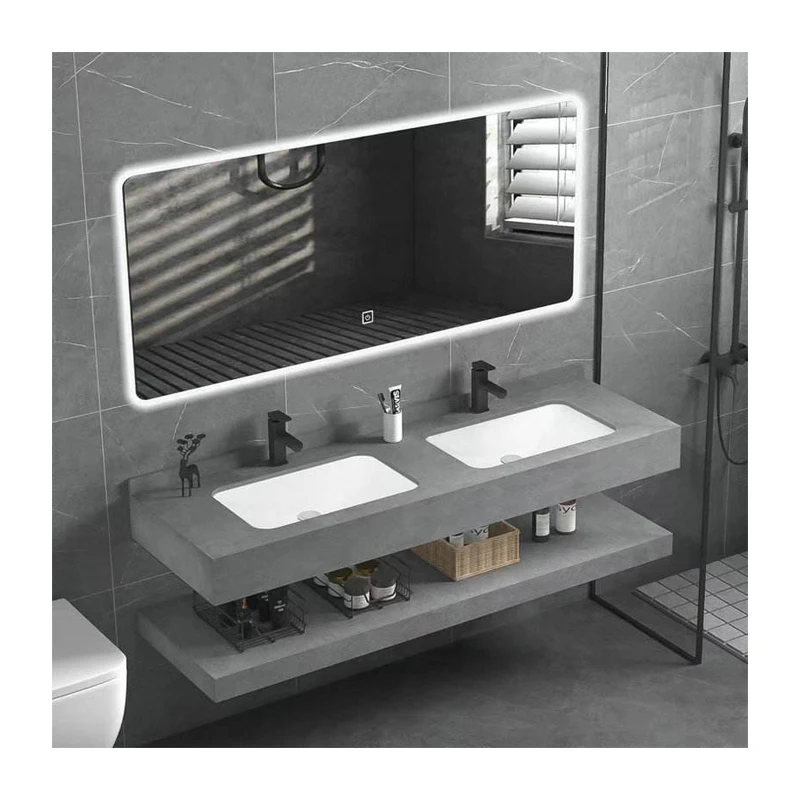High Quality Environmental Modern Luxury Sintered Rock Plate Stone Bathroom Vanities Modern Double Sink