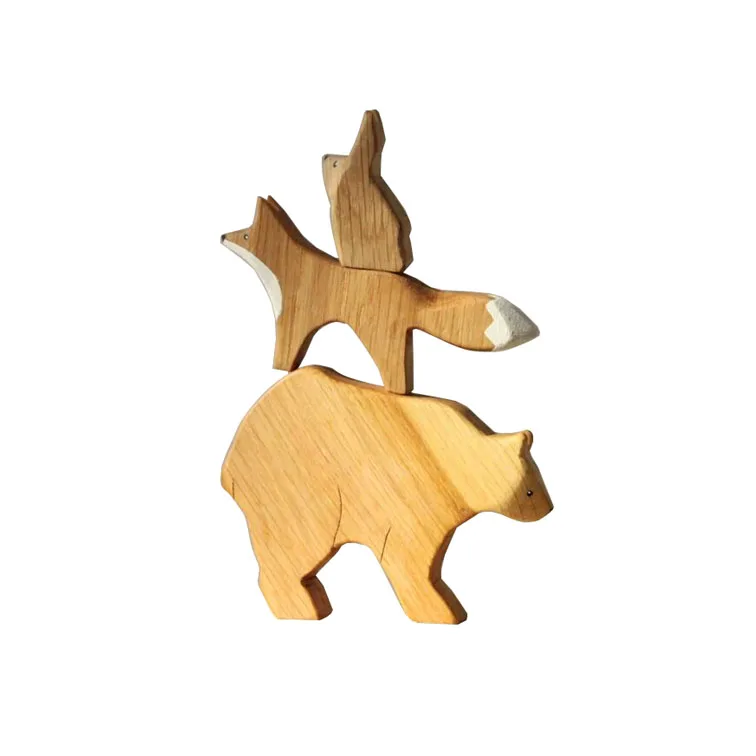 Wooden Forest animals set Educational Wardorf toys bear hare fox animal toy set