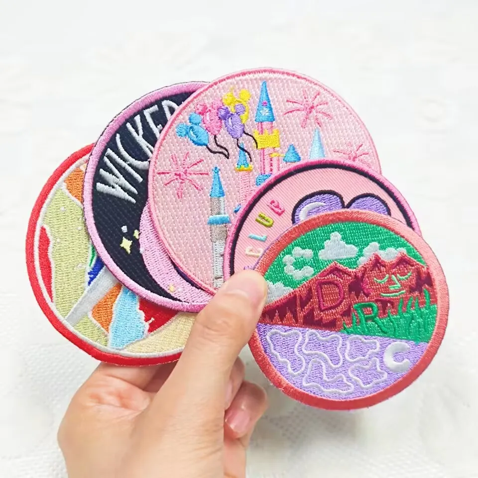 Cartoon Purple Bear Design Embroidery Patch  Applique Decorative Patch Custom Hook and Loop Backing Merrow Edge for Cloth