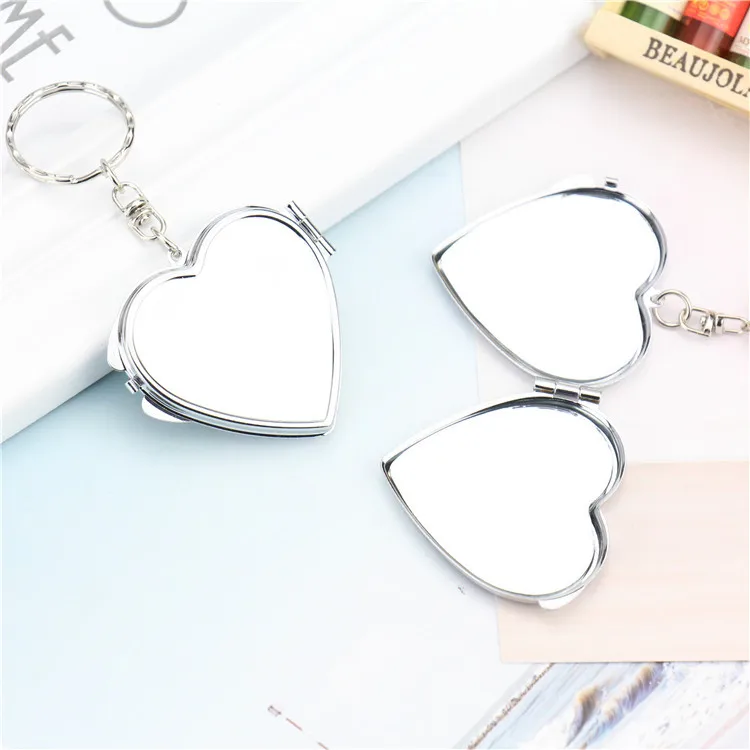 ZONZHU Mini mirror  Portable With Chain 3 Form Triangle Rond Heart Metal Material Pocket Mirror