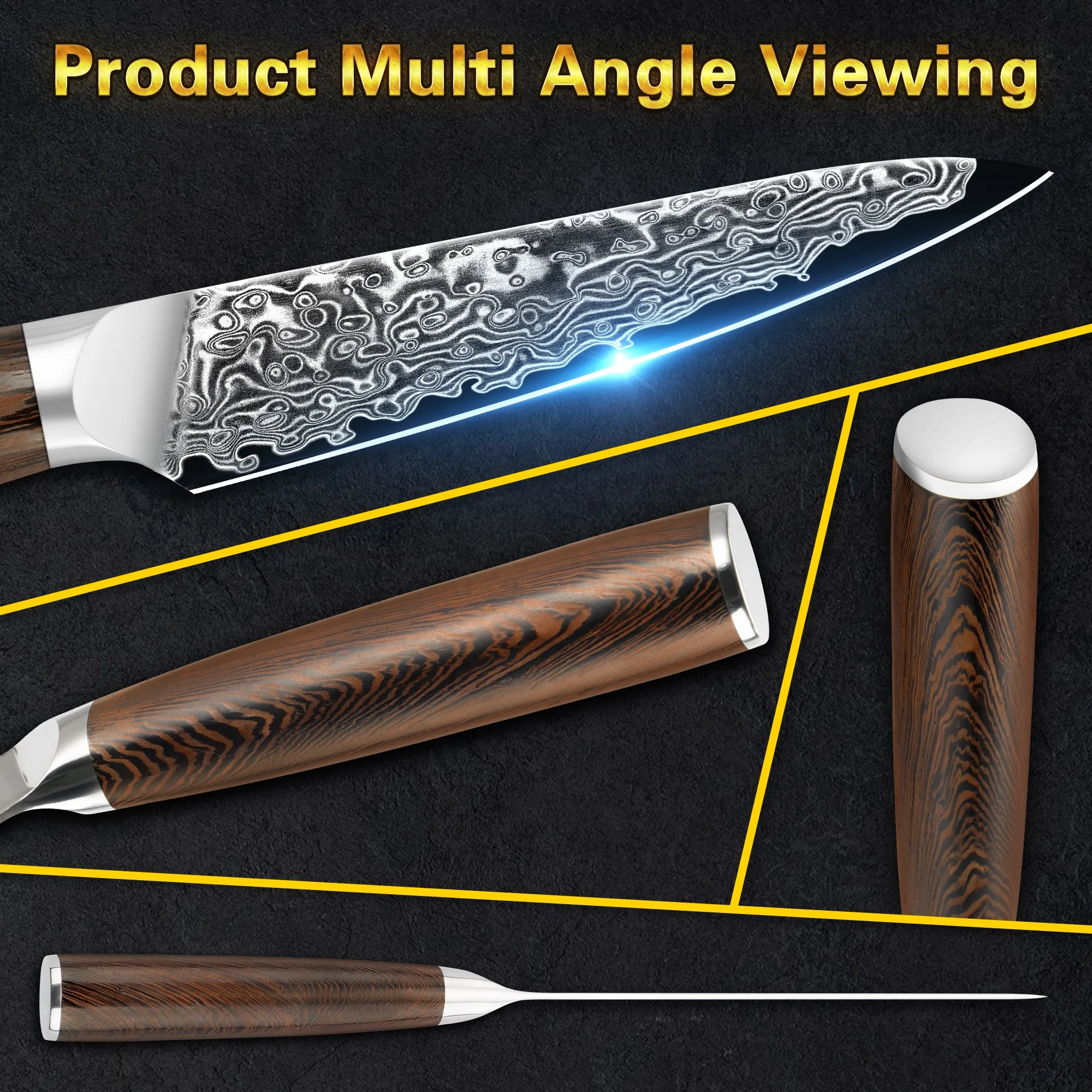 10% Off Custom Logo Wenge Wood Handle 5 inch Damascus vg-10 steak knives in Ebay Top Hot Selling Knife