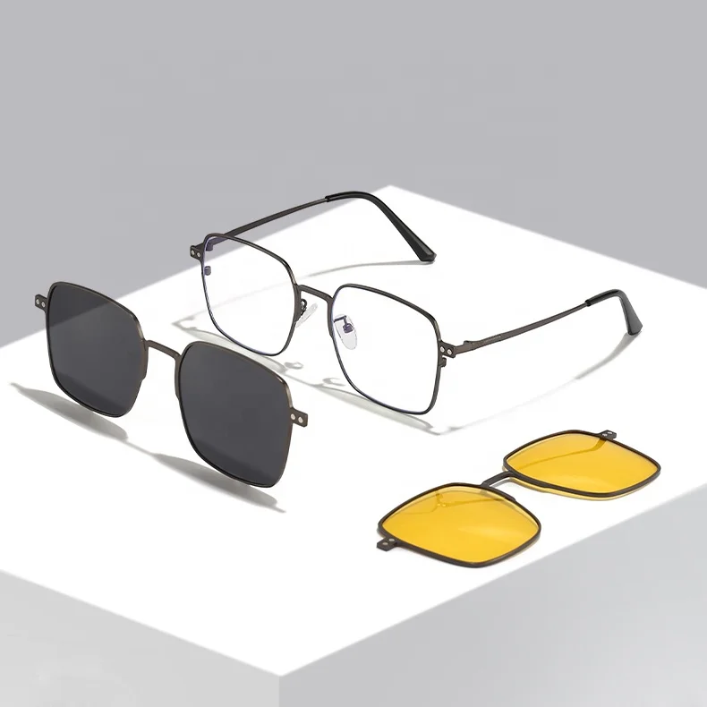 New Fashion Men Square Magnetic Clip on Glasses High Quality Women Driving Eyewear Blue Light Blocking Polarized Sunglasses 7013