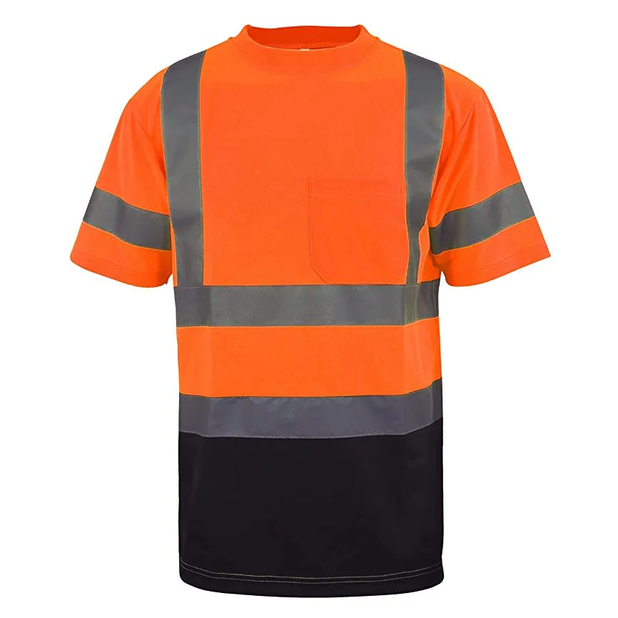 Изготовление на заказ Печать логотипа Hi Vis футболка карман Светоотражающая два тона с коротким и длинным рукавом чтобы вы были заметны черной подошве; Цвета: