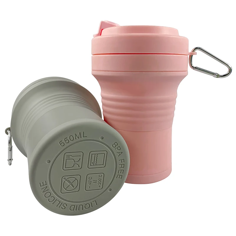 Multifunctional Grey Portable Food Grade Silicone Cup BPA Free Collapsible Travel Mug Reusable Folding Silicon Camping Mugs Cups