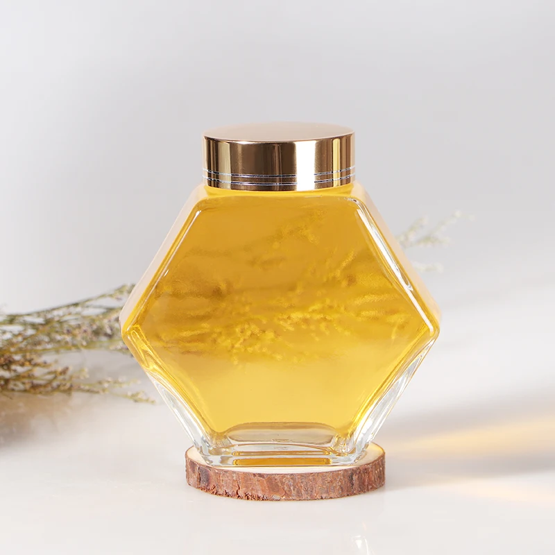 New arrival 50ml 180ml 360ml 750ml empty transparent honey hexagon glass jar
