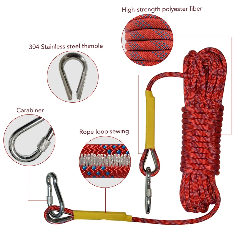 10mm polyester outdoor climbing rope  escape rope 10M(32ft)  rock climbing safety  rope