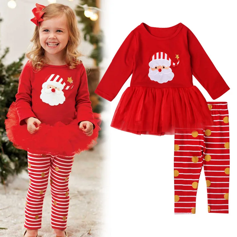 
Wholesale Latest Children Christmas Clothes Long Sleeve Printed Coat And Tulle Skirt Suits Cute Baby Girls 2pcs Sets 